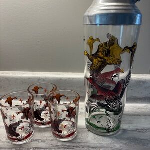 Vintage Wildlife Glass Cocktail Shaker Set 4 pieces